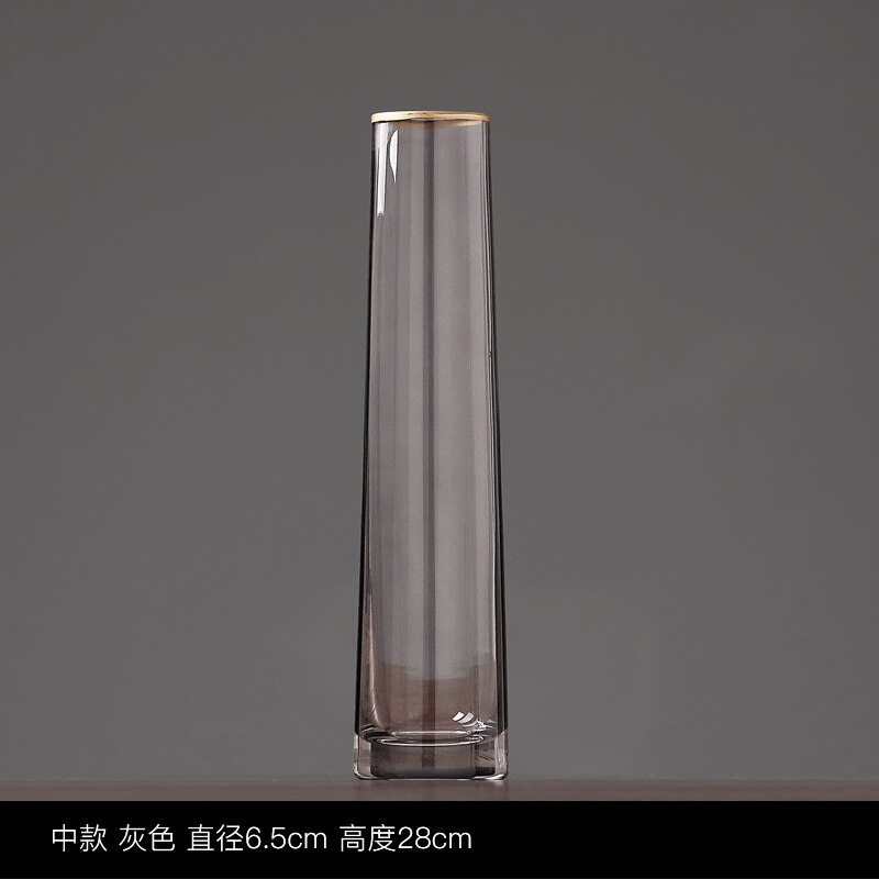 Jarrón de cristal embellecedor dorado, maceta de flor hidropónica gris, arreglo Floral, jarrones Rosa transparente, decoración del hogar, accesorios modernos: Gray 6.5cm x 28cm