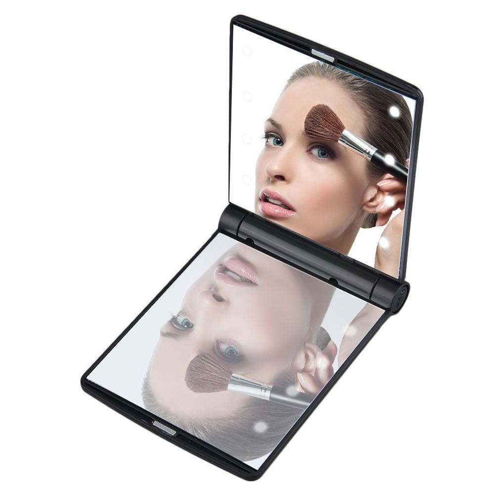 Magnetische Draagbare Make-Up Cosmetische Folding Compacte Spiegel Reizen Met 8 Led Verlichting Met Batterij Make Spiegel Make-Up Tool Duurzaam
