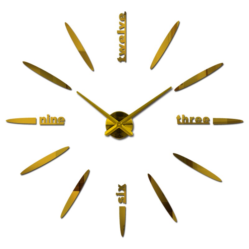 Stor 3d gjør-det-selv-veggklokke hjemmeinnredning stueklokke horloge quartz needle clocks kort speilklokke: Gull / 37 tommer