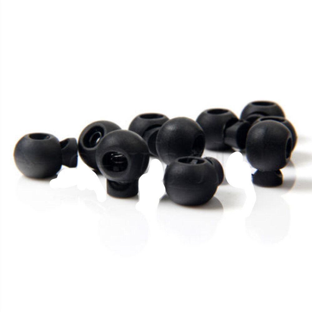 Rope Cord Locks 10pcs Clip Ends Round Ball Shape Luggage Lanyard Stopper Sliding Black Plastic Hole Drawstring Locks Cordloc &amp;xw