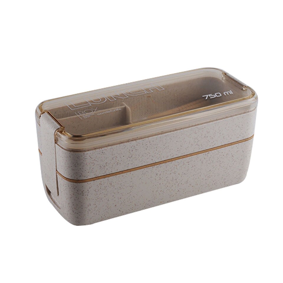 750ml 2 Layers Eco-Friendly Lunch Box Wheat Straw Material Bento Box Microwavable Dinnerware Lunchbox Leakproof Food Container: khaki