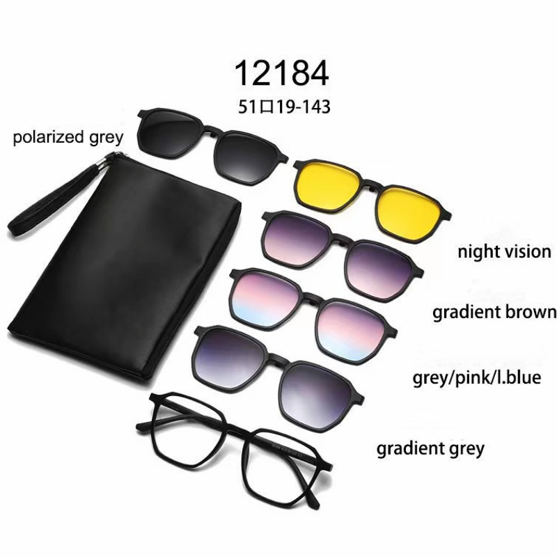 YIMARUILI Ultra-light 1+5 Magnetic Clip TR90 Round Retro Square Optical Prescription Eyeglasses Frame For Men and Women: black