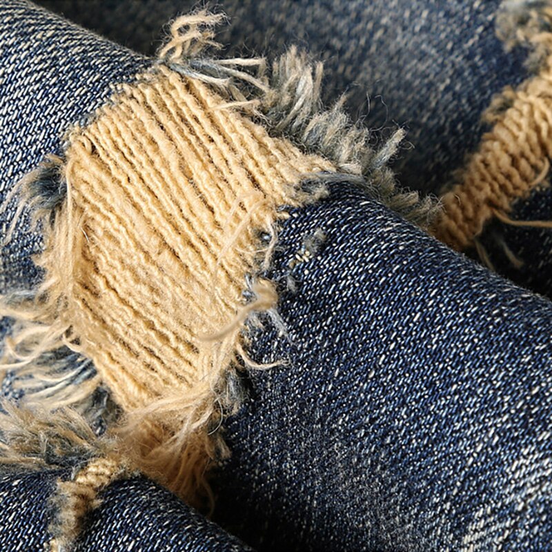 Sokotoo Men's vintage embroidery ripped jeans slim straight holes torn denim pants