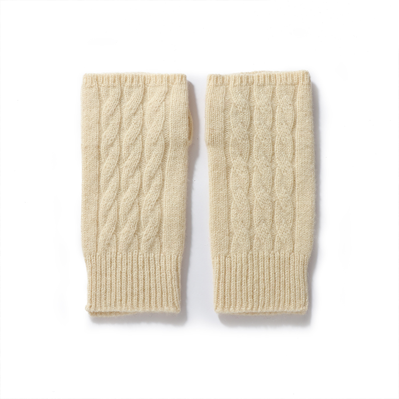 Strikkevotter i ren ull høst vinter fingerløse hansker flettede sømløse komfortable varme votter 100 ulltommelhull unisex: Beige