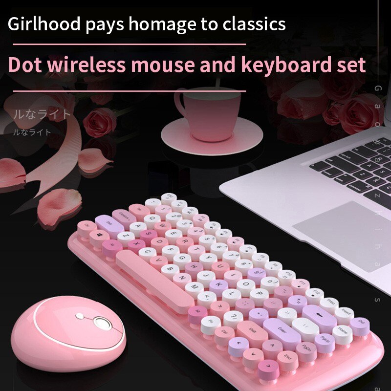 Wireless Keyboard and Mouse Set Mini Cute Retro Punk Girls Laptop Office Bluetooth Keyboard and Mouse Ergonomic Keyboard Laptops