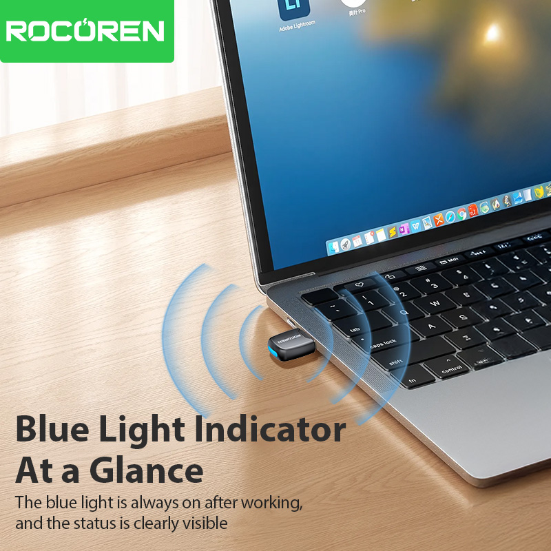 Rocoren Bluetooth Adapter USB Bluetooth 5.4 for PC Dongle Adaptador Wireless Mouse Keyborad Music Audio Receiver USB Transmitter
