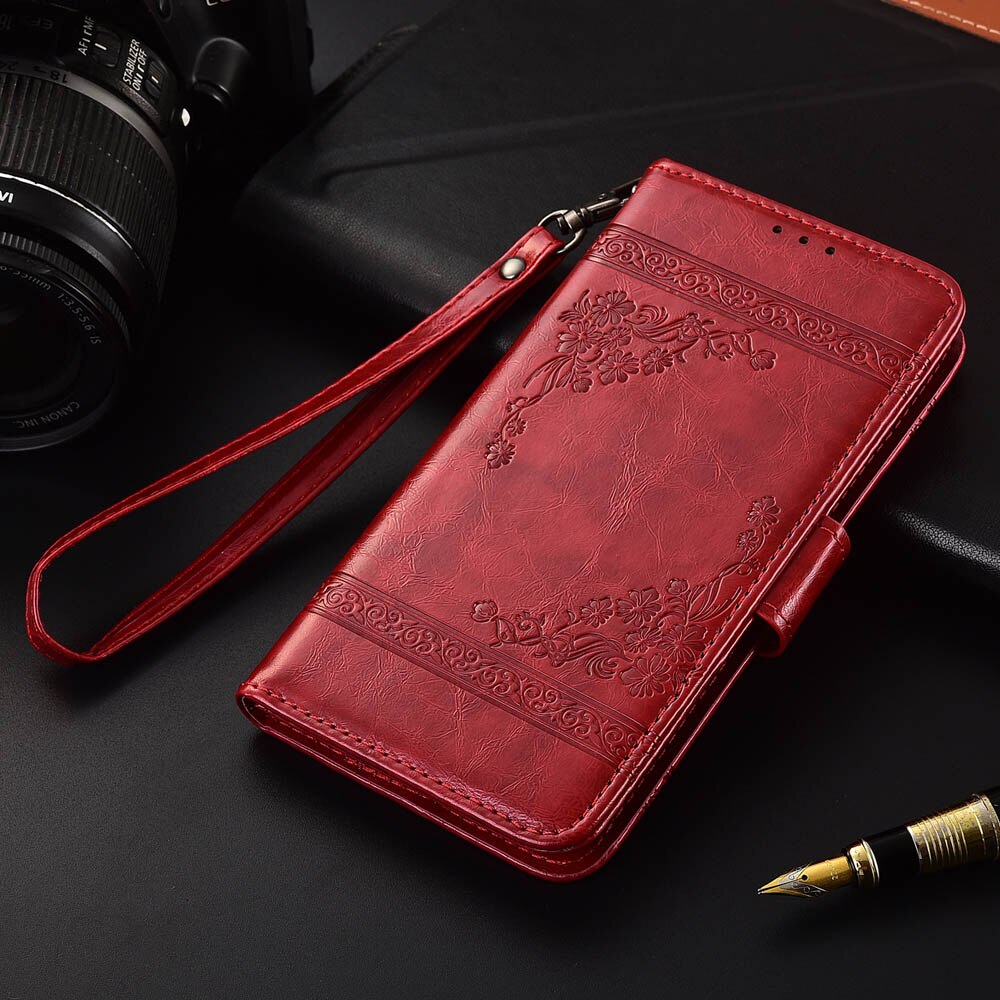 Voor huawei p smart case pot -lx3 lx1 case op p smart fig -lx1 lx2 lx3 la1 cover zachte siliconen flip portemonnee leren case funda: P smart 5.65 inch / Olie wijn rood