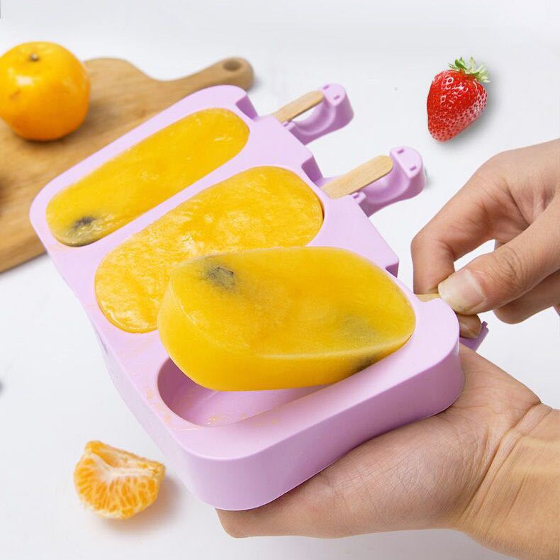Gør-det-selv hjemmelavet fødevaregodkendt silikone-isforme 2 størrelse ispinde-forme fryser is-bar-forme med popsicl