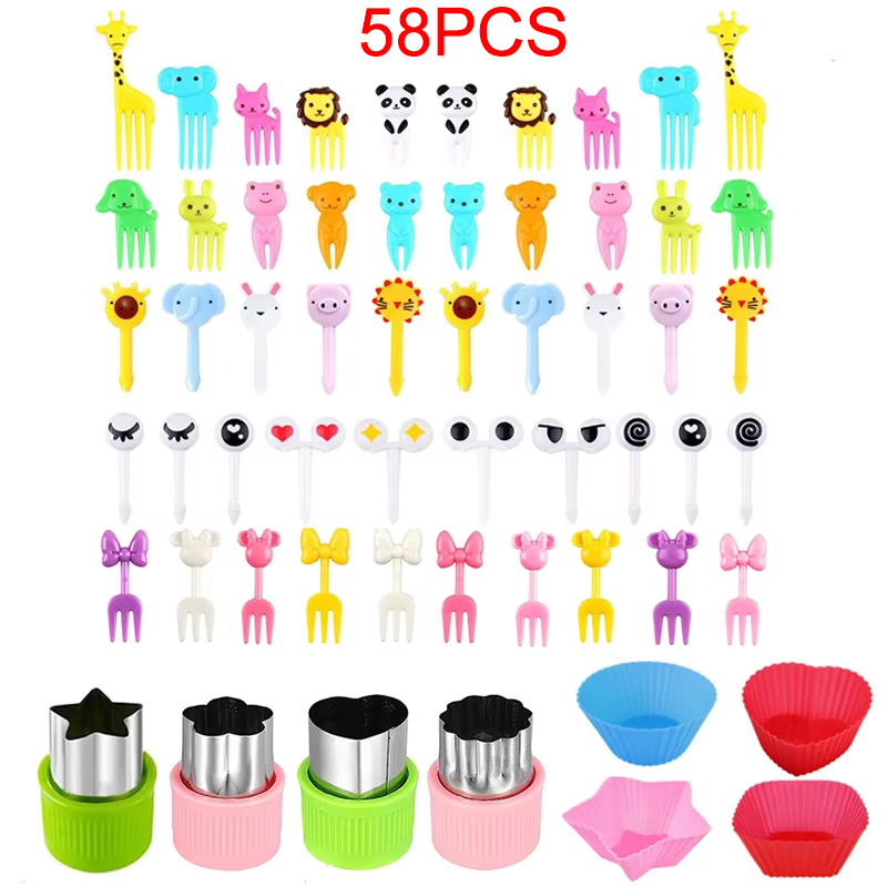 Cute Mini Food Picks Children Animal Toddler Cartoon Snack Cake Dessert Food Fruit Forks With Cutter Silicone Lunch Box Dividers: GRAY