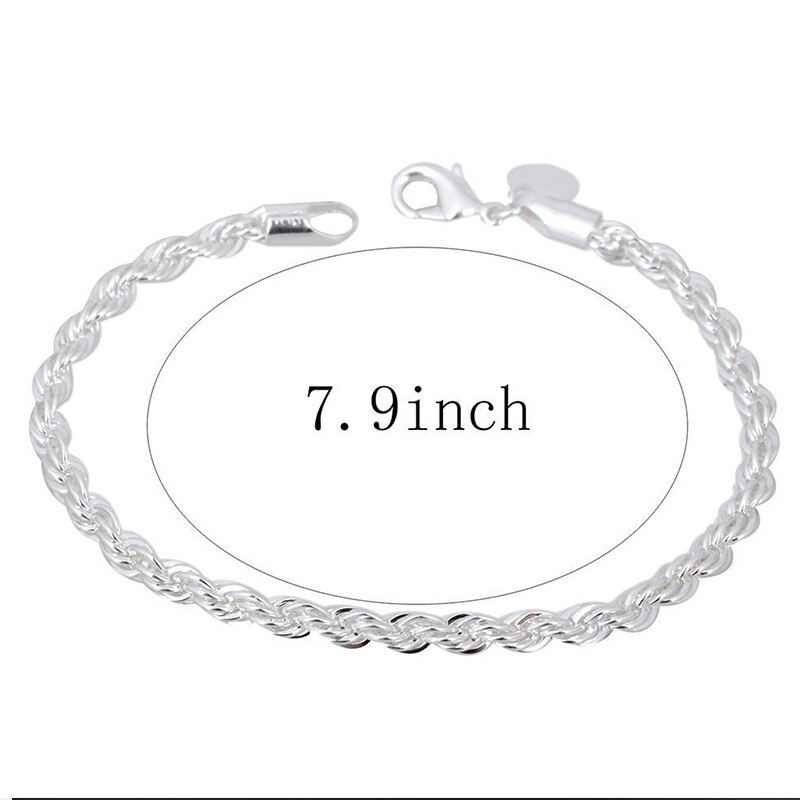 Bracelet torsadé pour femmes et hommes, chaîne en corde de 4mm, plaqué argent, bijoux pour de mariage