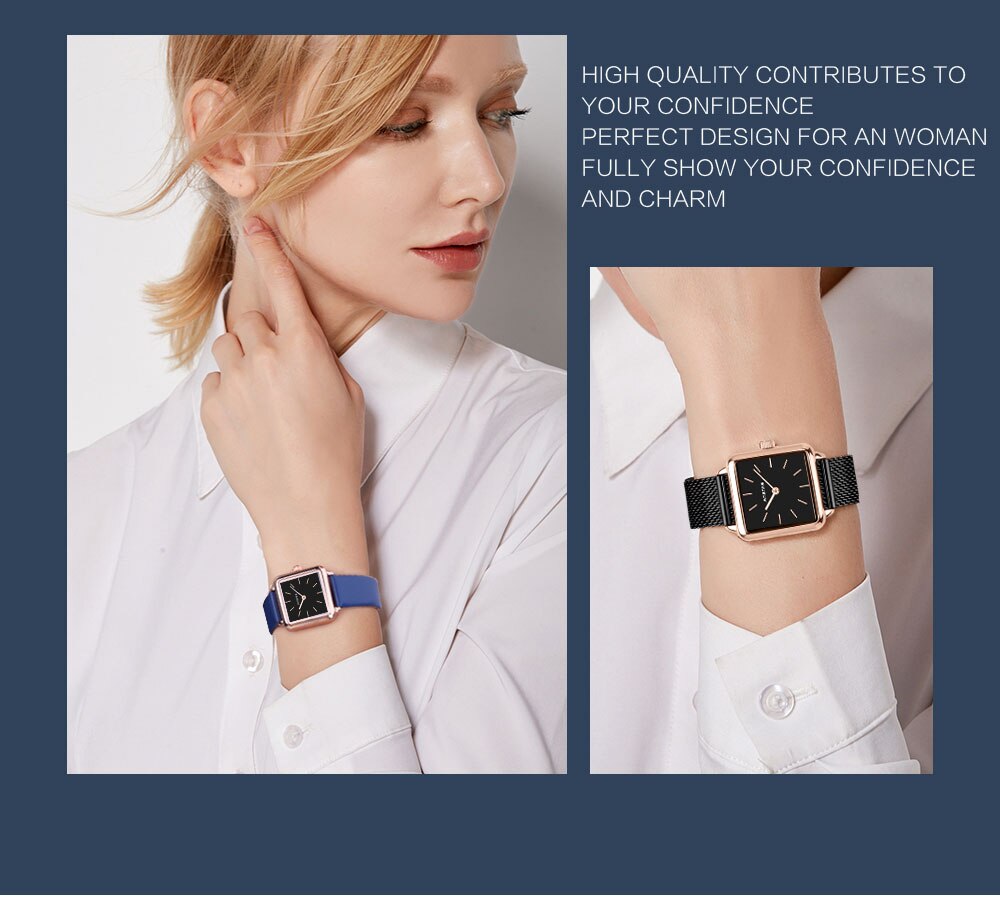 Ananke – montres à Quartz pour femmes, en acier inoxydable, bracelet en maille, étanche, carré or Rose, cadran Simple, AN25