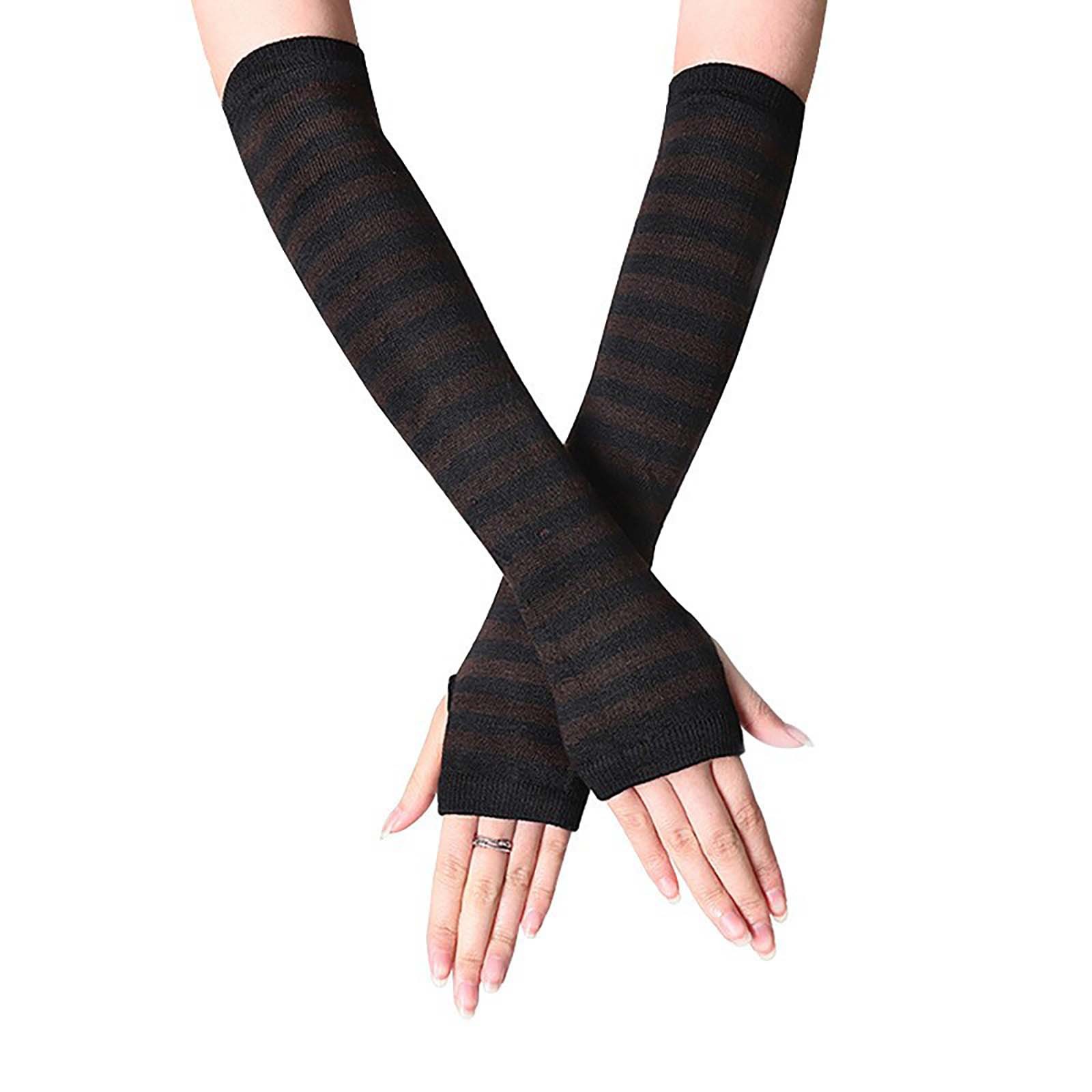 Long Glove Arm Cover Classic Black and White Striped Fingerless Elbow Gloves Y2K Warmer Knitted Wristband: MULTI