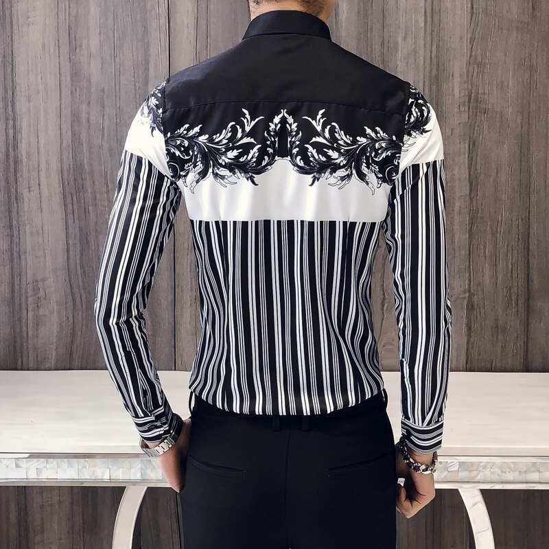 Mannen Shirt Brand Slim Fit Casual Print Sociale Shirts Jurk Lange Mouwen Koreaanse Gestreepte Shirts Mannen Kleding