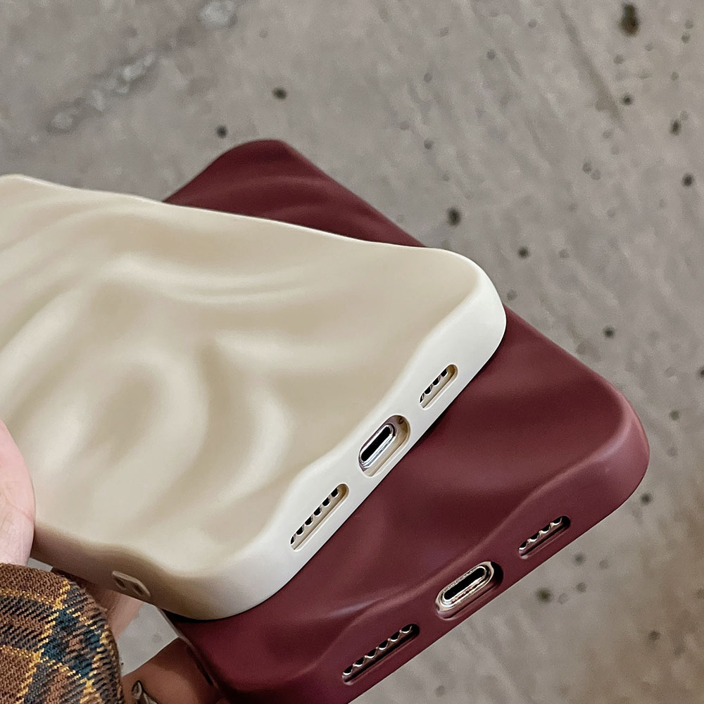 INS vin rouge 3D ondulation d'eau coque en silicone souple pour iPhone 11 12 13 14 15 16 Pro Max plis pour iPhone 13Pro Max housse antichoc