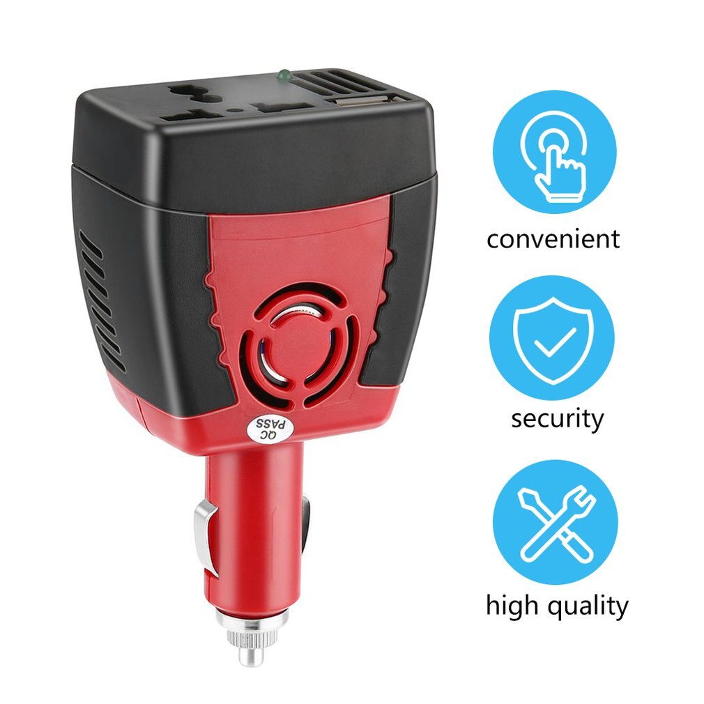 Car Inverter 150W 12V DC to 220V/110V AC Cigarette Lighter Power Supply Inverter Adapter with 0.5/2.1A USB Charger Port