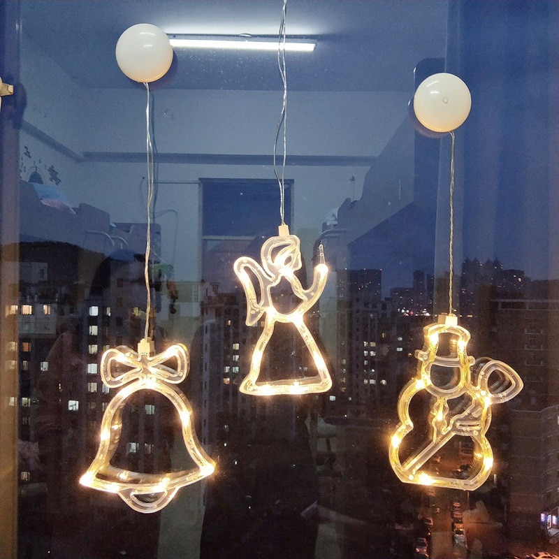 Led Kerst Decoratie Bel Sucker Licht Indoor Decoratie Cupule Licht Bell Star Engel Sneeuwpop Xmas Decor