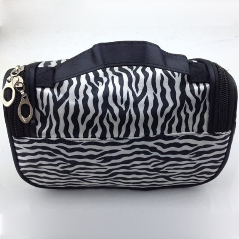 Bolsa organizadora de maquiagem de nylon com zíper, bolsa feminina tipo necessaire para organização de maquiagem e viagem, bolsa de mão com listras