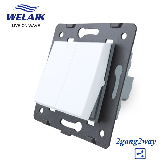 WELAIK EU Light Wall-Switch-DIY Parts-Push-Button 1Gang-1Way Without Crystal-Glass-Panel 220V 5A 45*45mm A711W: White 2Gang 2Way