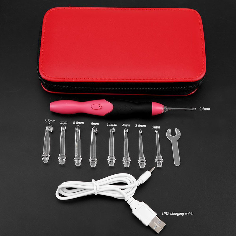 Crochet lumineux LED avec chargeur USB, Crochet de 9 tailles, éclairage d'urgence, aiguilles à tricoter, Crochet supérieur remplaçable, outil de couture