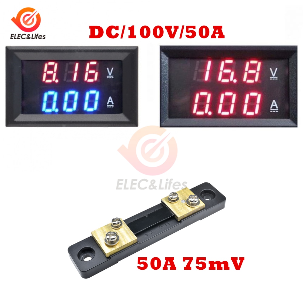 Dc 0-100v 50a elektronisk digitalt voltmeter amperemeter 0.56 '' led display spændingsregulator volt amp meter tester med shunt
