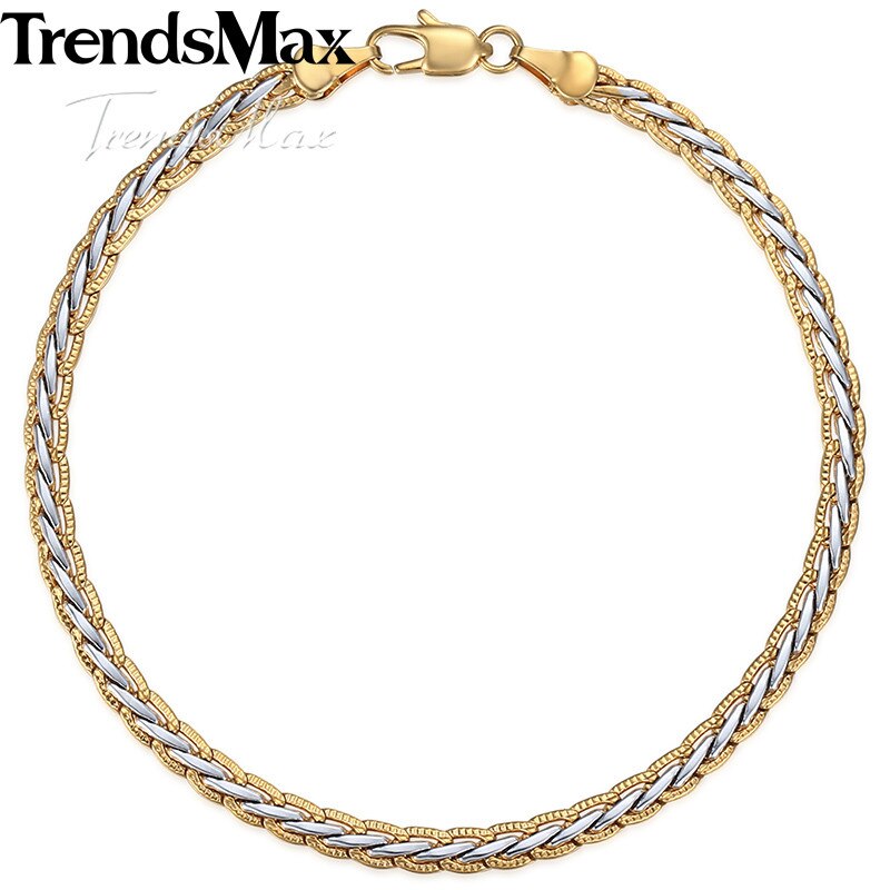 Vrouwen Mannen Armband Goud Zilver Kleur Gevlochten Tarwe Link Sieraden Voor Mannen Vrouwen 4 Mm 7-9 "KGB407