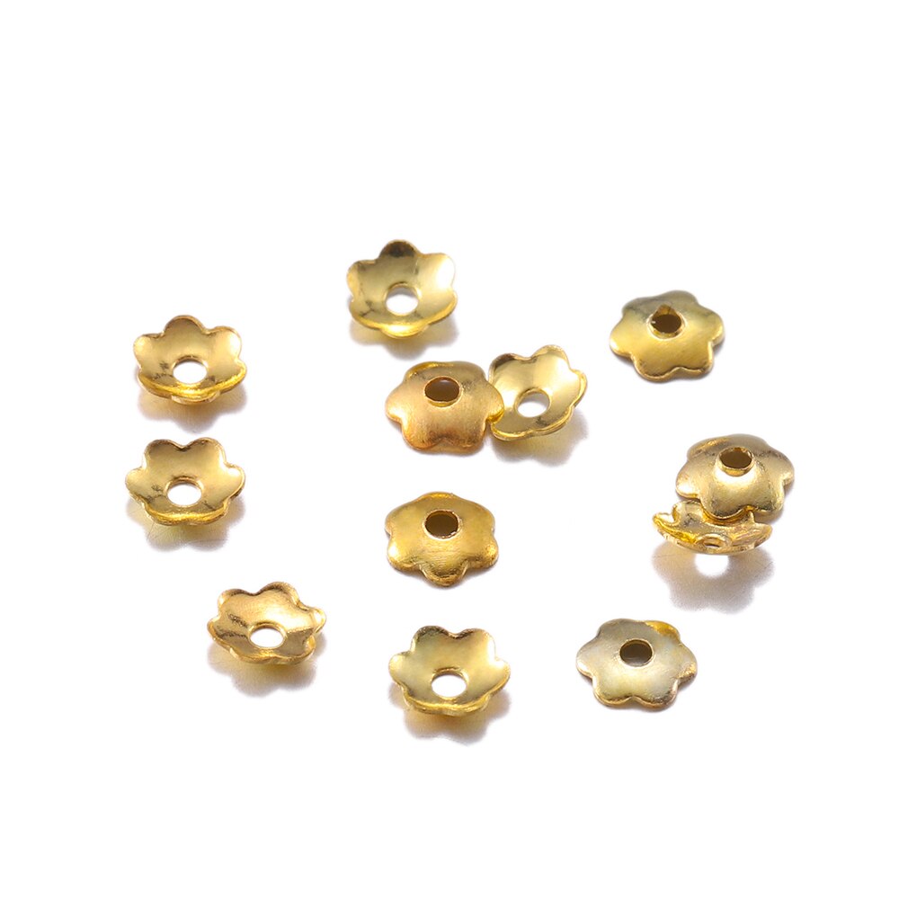 Lote de 1000 unidades de cuentas de filigrana de 4mm con forma de flores, Mini pétalo espaciador dorado con forma de copa, tapas para acabado de joyería: Gold