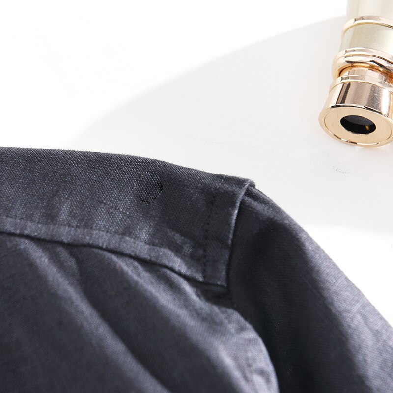 Retro contraste cor costura manga curta 100% puro linho camisa masculina casual arte magro ajuste preto roupas y2621