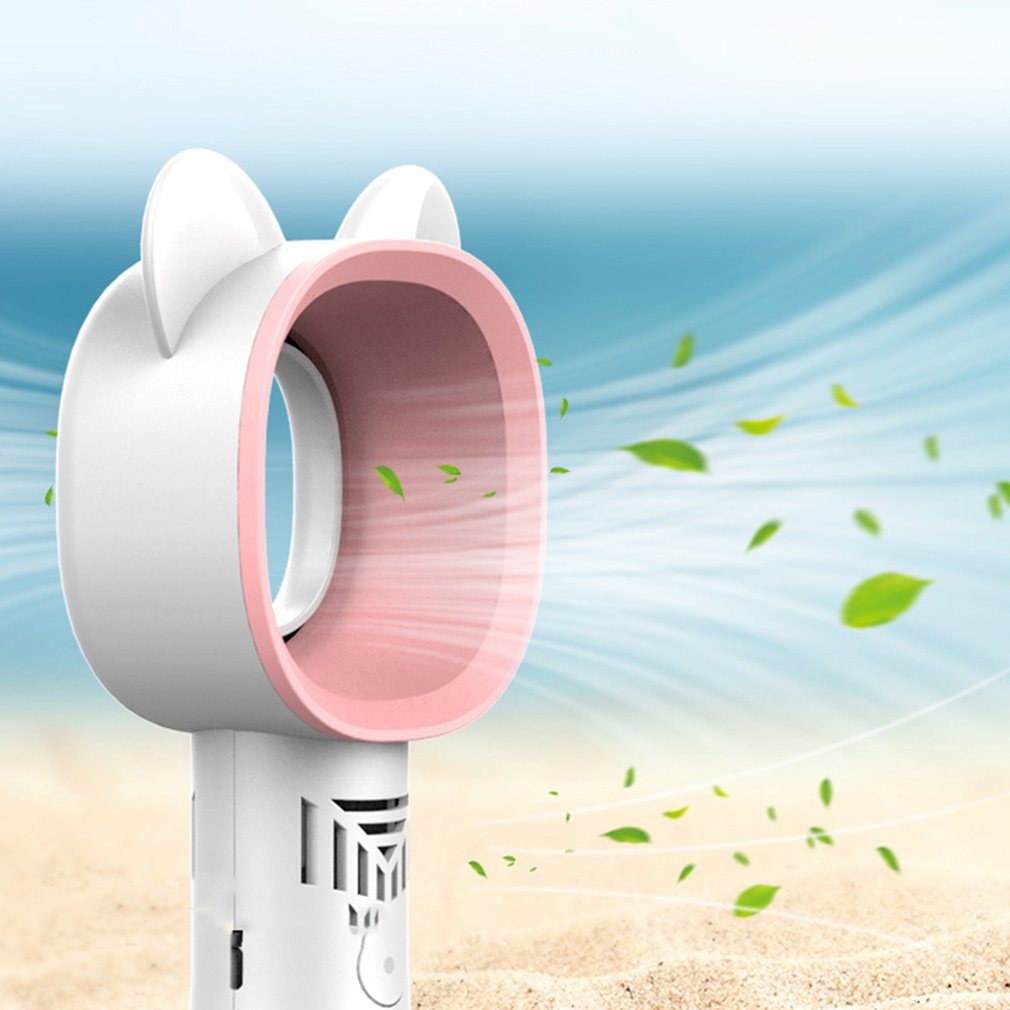 Cute Cat Outdoor Usb Rechargeable Fan Portable Bladeless Fan Handheld Mini Cooler No Leaf Handy Cooling Fan