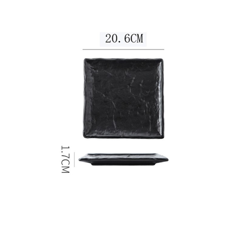 Japanese Ceramic Stone Pattern Black Glaze Dinner Plate Steak Salad Plate Home Dessert Sushi Square Dish Restaurant Tableware: 8 inch square