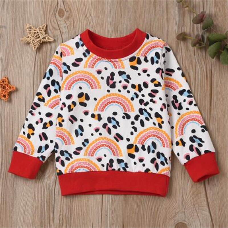 0-24M enfant en bas âge enfants bébé garçons filles léopard arc-en-ciel imprimé pull sweat automne hiver bébé infantile à manches longues hauts: Rouge / 9M