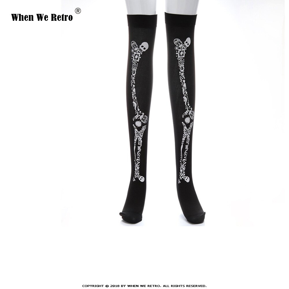 Wanneer we retro halloween skelet lange kniekousen kostuum vleermuis stippen print halloween cosplay zachte kous  qy0602
