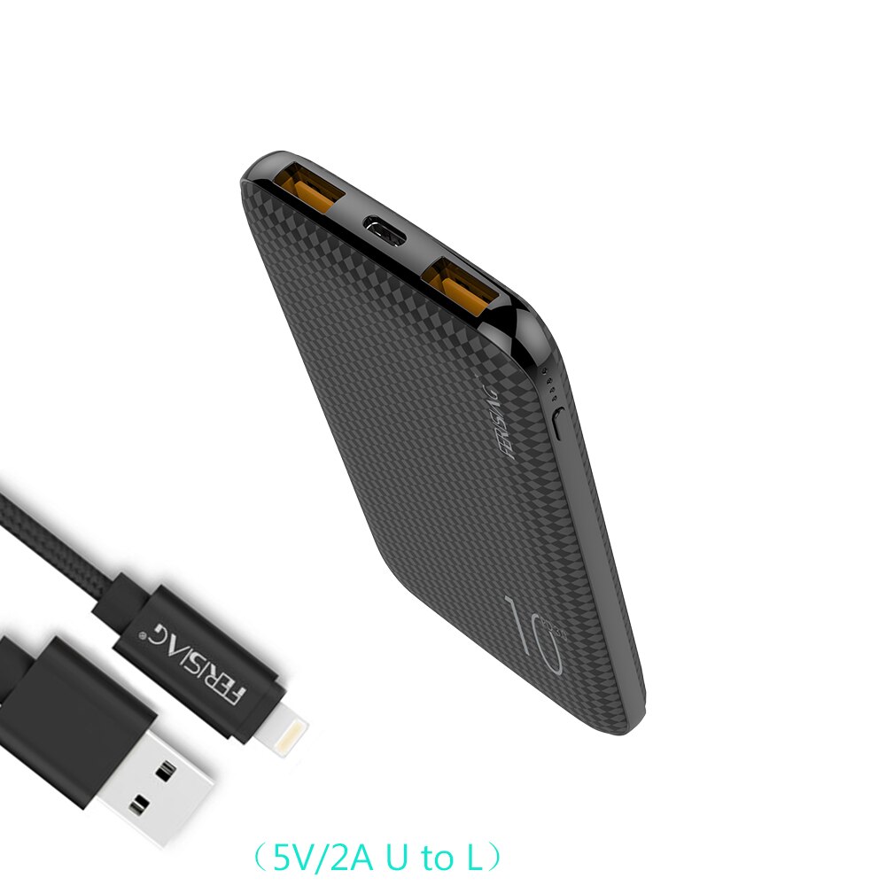 Powerbank pd com duas entradas usb + tipo c, carregador portátil para bateria externa qc 10000 4.0 mah para xiaomi: Black(U TO L cable)