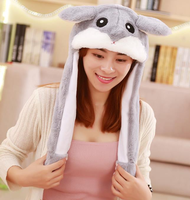 Girls Animals Ear Moving Jumping Hats Children Women Warm Plush Rabbit Winter Caps Kids Cute Bunny Fuzzy Pinch Airbag Funny Hats: 14