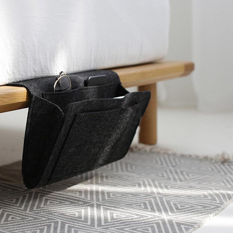 Storage Organizer Felt Bedside Hanging Storage Bags Mobile Phone Remote Control Sundries Book With 2 Inner Pockets