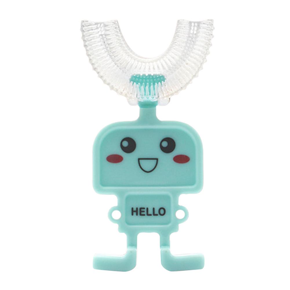 Spazzolino da denti per bambini a forma di U spazzolino da denti per bambini arrotondato morbido sicuro 360 pulizia dei denti orali spazzolino da denti per bambini manuale innovativo Tra: Blue