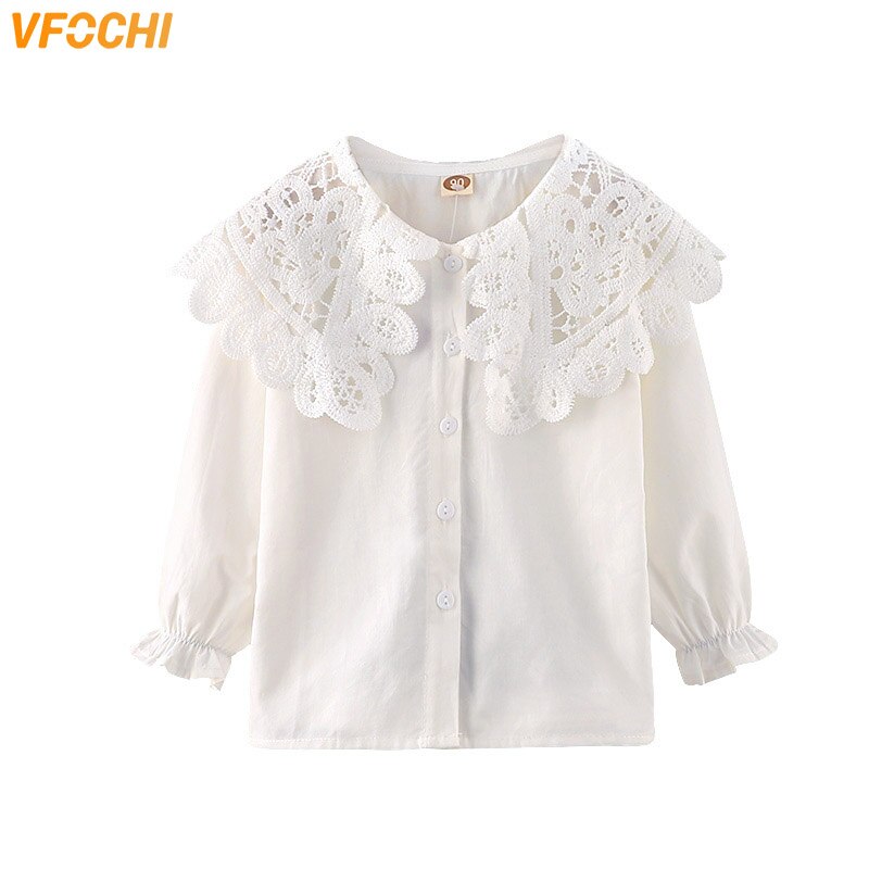 VFOCHI-blusa blanca Lisa para niñas, camisa de manga larga con cuello de encaje, ropa de Lolita,: 6 años