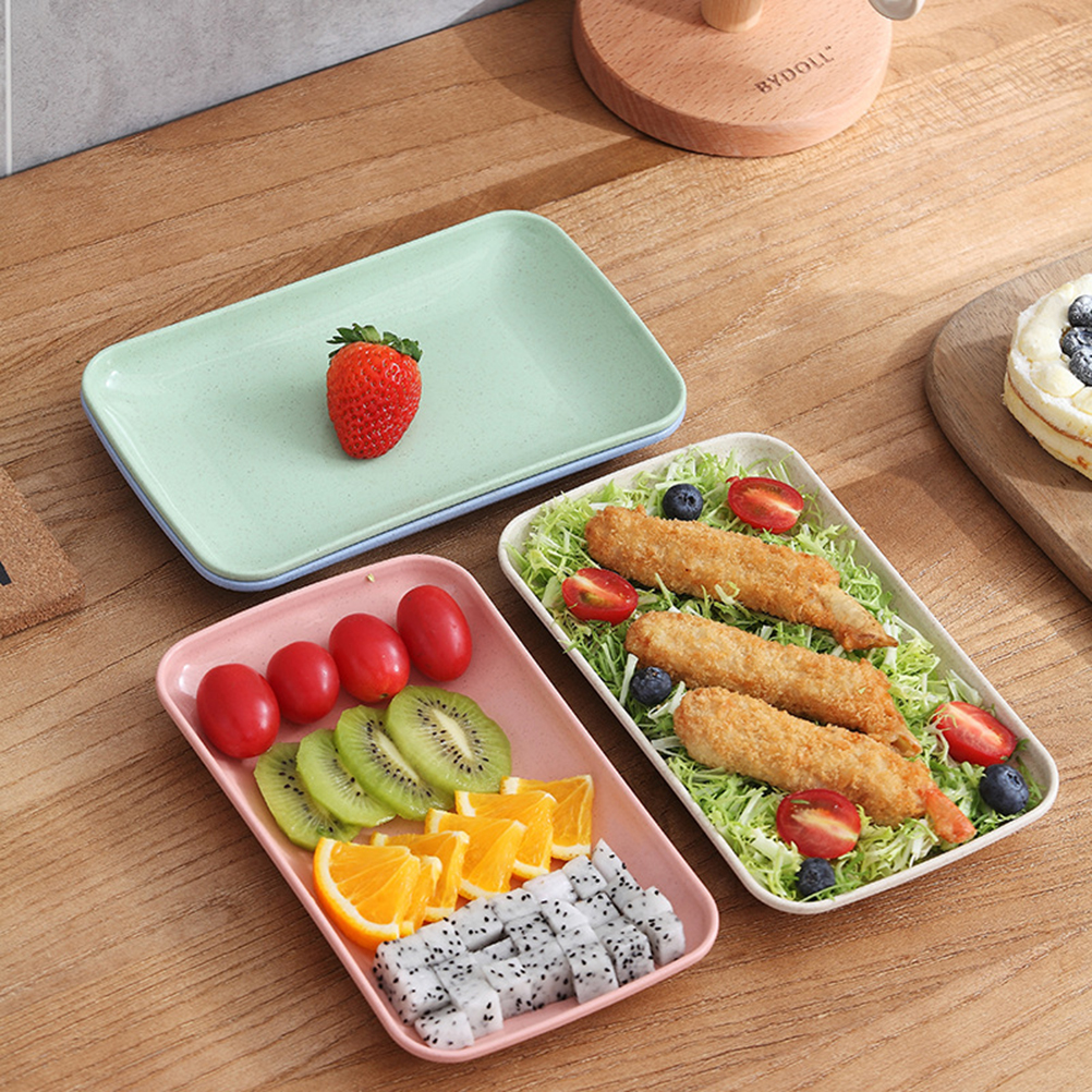 4pcs Wheat Straw Rectangular Dinner Plate Dessert Sushi Pasta Plate Dishes Microwave Oven Available Kitchen Tableware