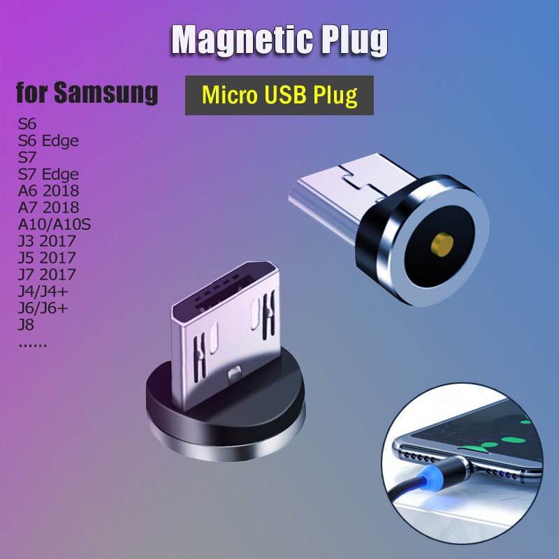 Ronda magnética Micro USB de carga de adaptador para Samsung Galaxy S6 S7 borde A6 A7 A10 A01 J2 J4 J6 J8 J3 J5 J7 Micro Cable de enchufe