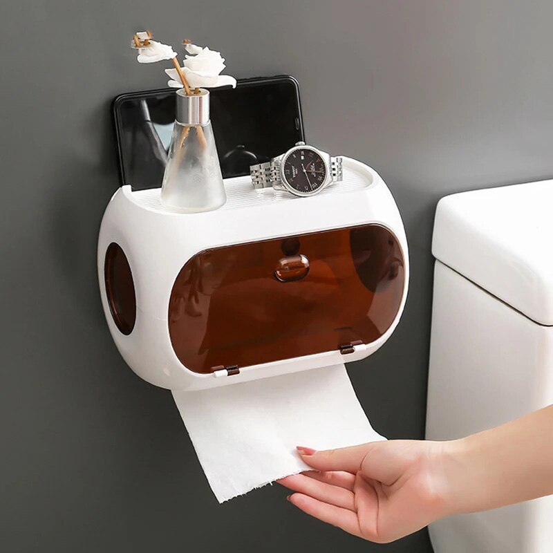 Wall-Mounted Non-Porous Toilet Paper Holder Chinese Toilet Accessories Bathroom Shelf Waterproof Bathroom Accessories