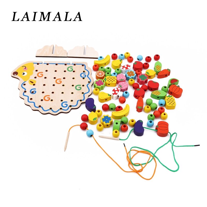 Di legno Riccio Frutta bambino Frutta Stringa Di Perline Stringa di Perline Infilare Perline di Giocattoli Riccio bambino Del bambino Del Capretto Giocattolo Educativo