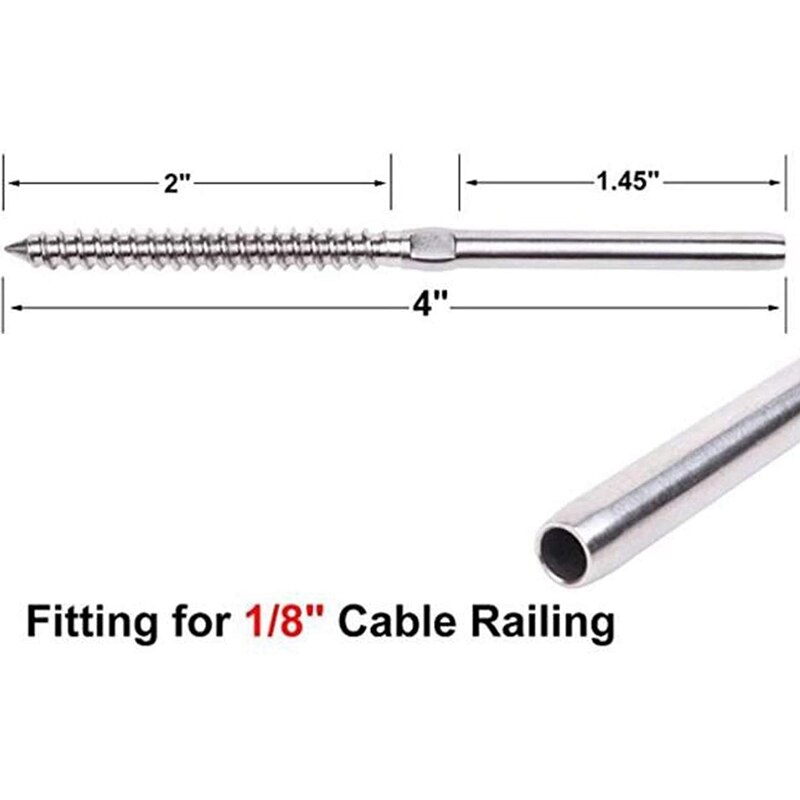 Paquet de 12 tire-fond de filetage gauche/droite pour poteau en bois de 1/8 pouces Kit de rampe de câble escalier pont poteau bricolage balustre