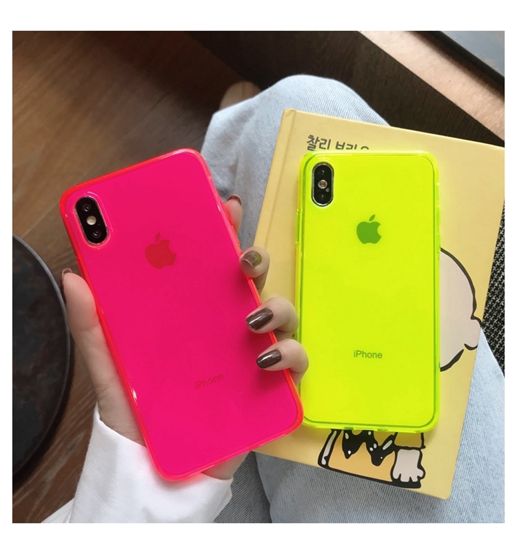 Fluorescent Yellow Phone Case For iphone 11 Pro Max XR X XS Max 7 8 plus Back Cover luxury Couple Transparent Soft Cases