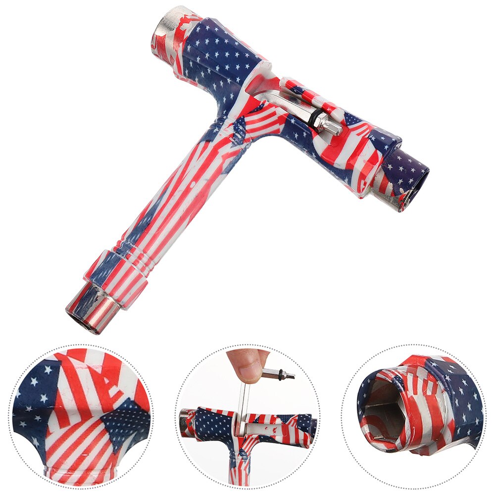 All-in-One Skate Tools Multi-Function Portable Skateboard T Tool Accessory: American flag patter
