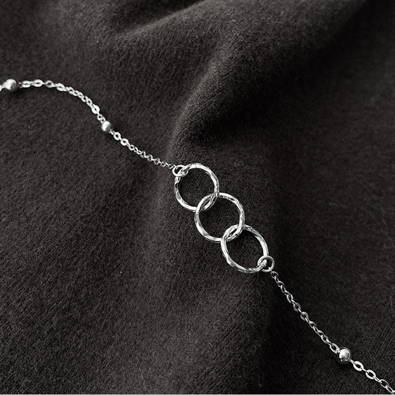 Tobillera de pie de cadena de eslabones de tres círculos para mujer y niña, abalorio de plata 925 Simple, joyería de boda SM012