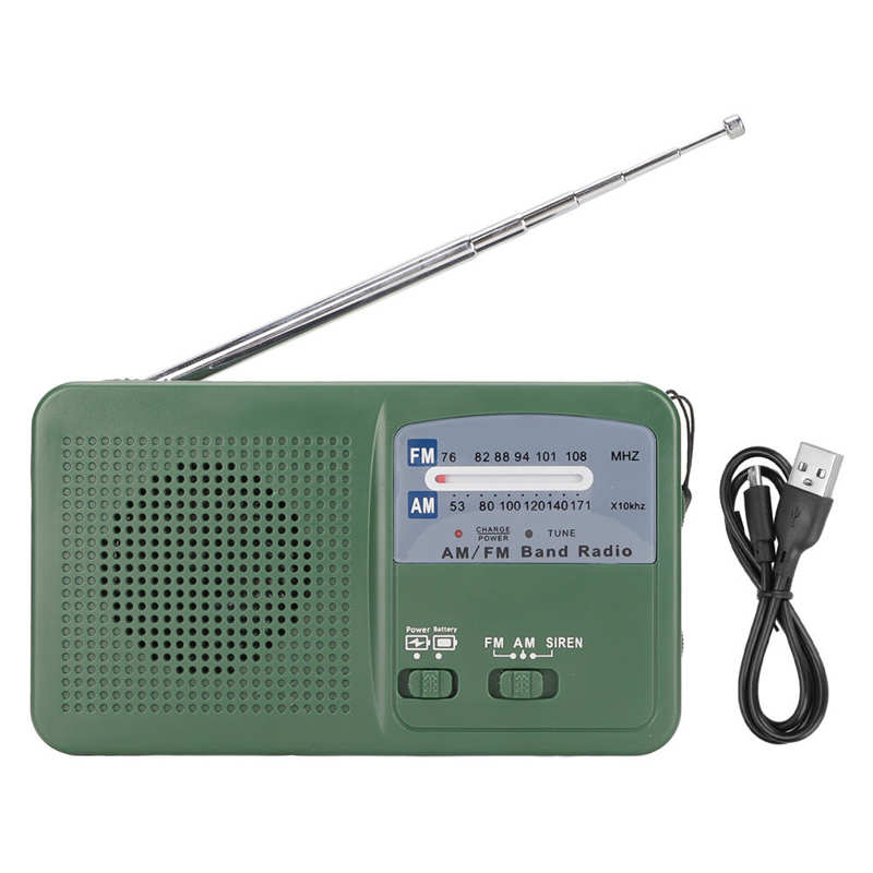 Emergency Radio with Solar and Hand Crank Self Powered, Battery USB Recharging FM/AM Radio 1 LED Flashlight Phone Charger