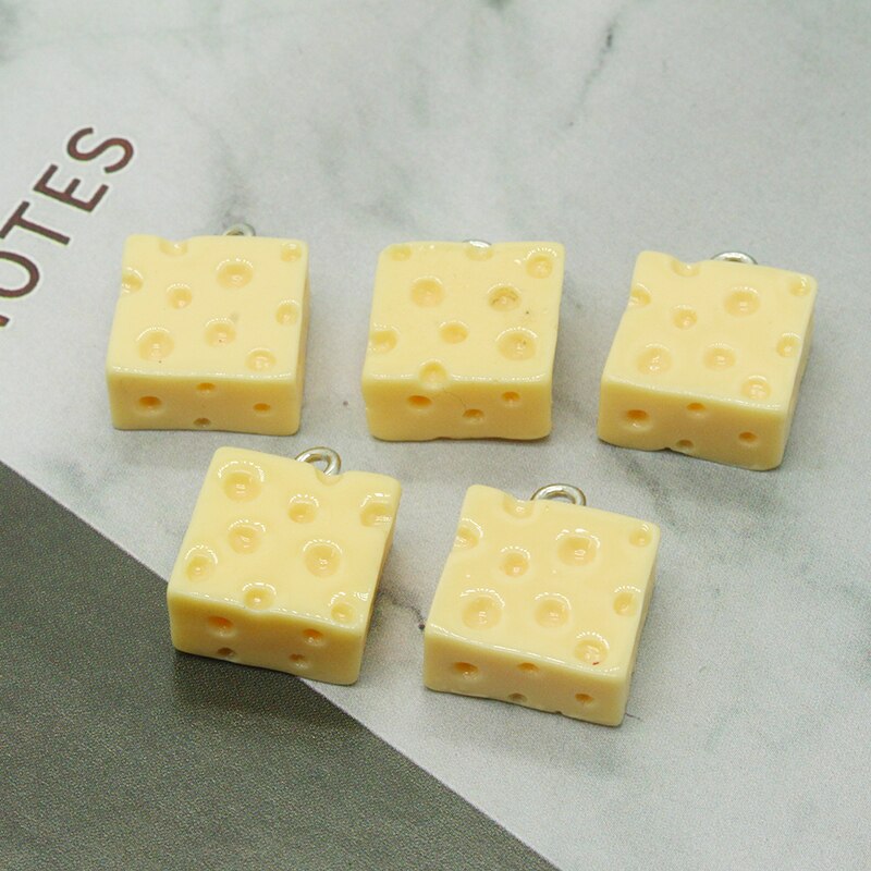 10 st 3d mini fyrkantig ost bröd mat harts berlocker söta örhängen halsband nyckelring gör det själv smycken hänge tillbehör tillbehör