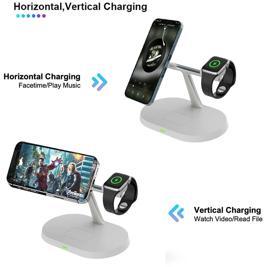 Suporte de carregador magnético sem fio, estação de carregamento rápido para iPhone 15, 14, 13, 12 Pro Max, Apple Watch 8, 7, Airpods Pro, 3 em 1, 30W