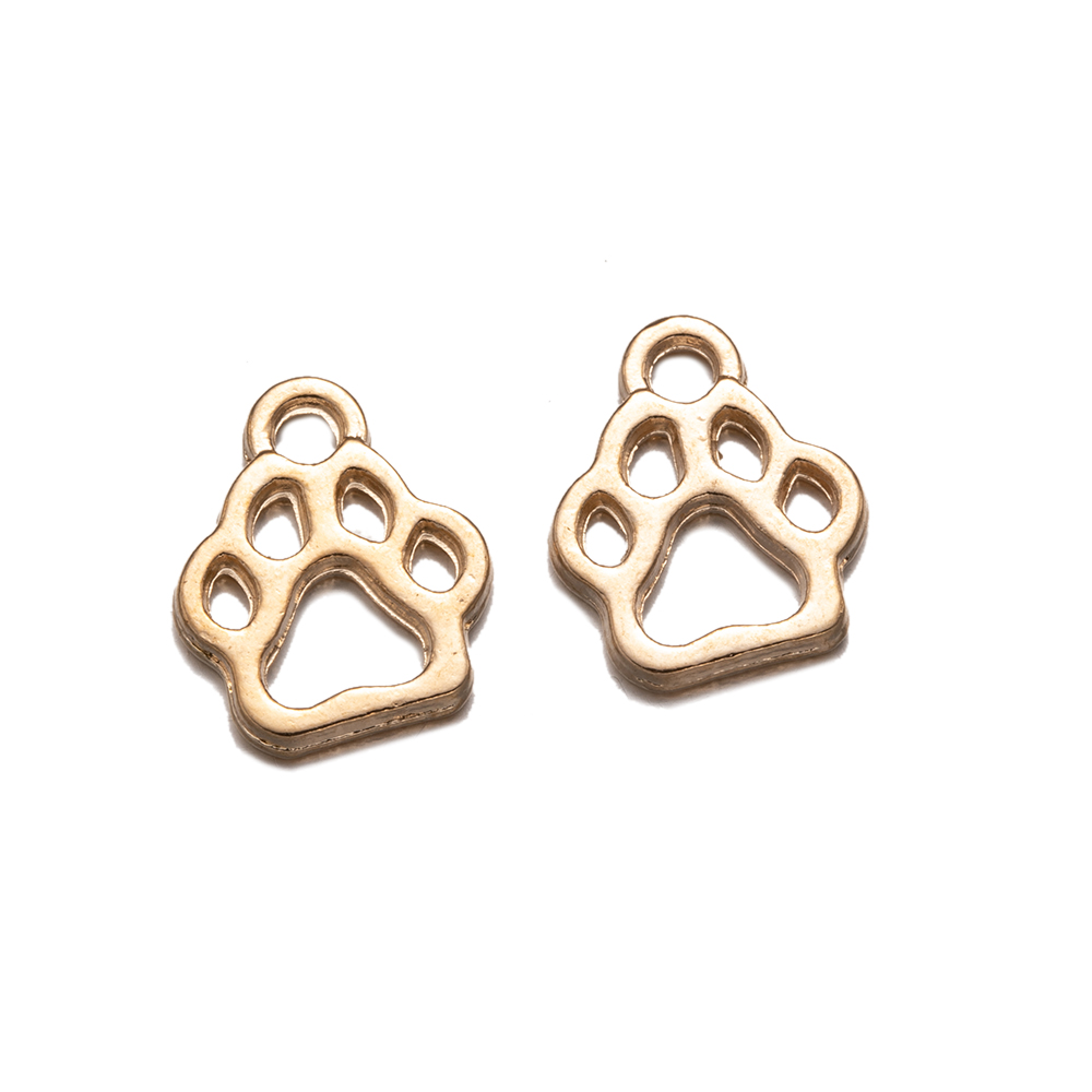 50 Stks/partij Dier Kat Hond Paw Print Holle Hanger Voor Diy Handgemaakte Armbanden Kettingen Sieraden Maken Accessoires Handwerk Bedels: Rhodium Plated