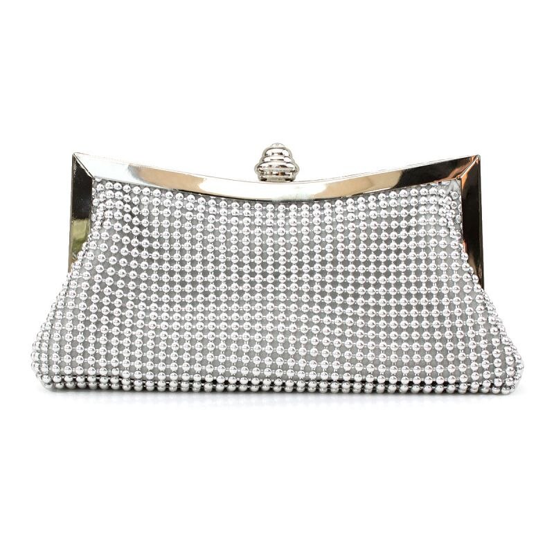 Prachtige Kunstleer Avondtasje Handtas Portemonnee Clutch Vrouwelijke Kralen Tassen Lady Mini Handtassen Vrouwen Clutch I02: Zilver