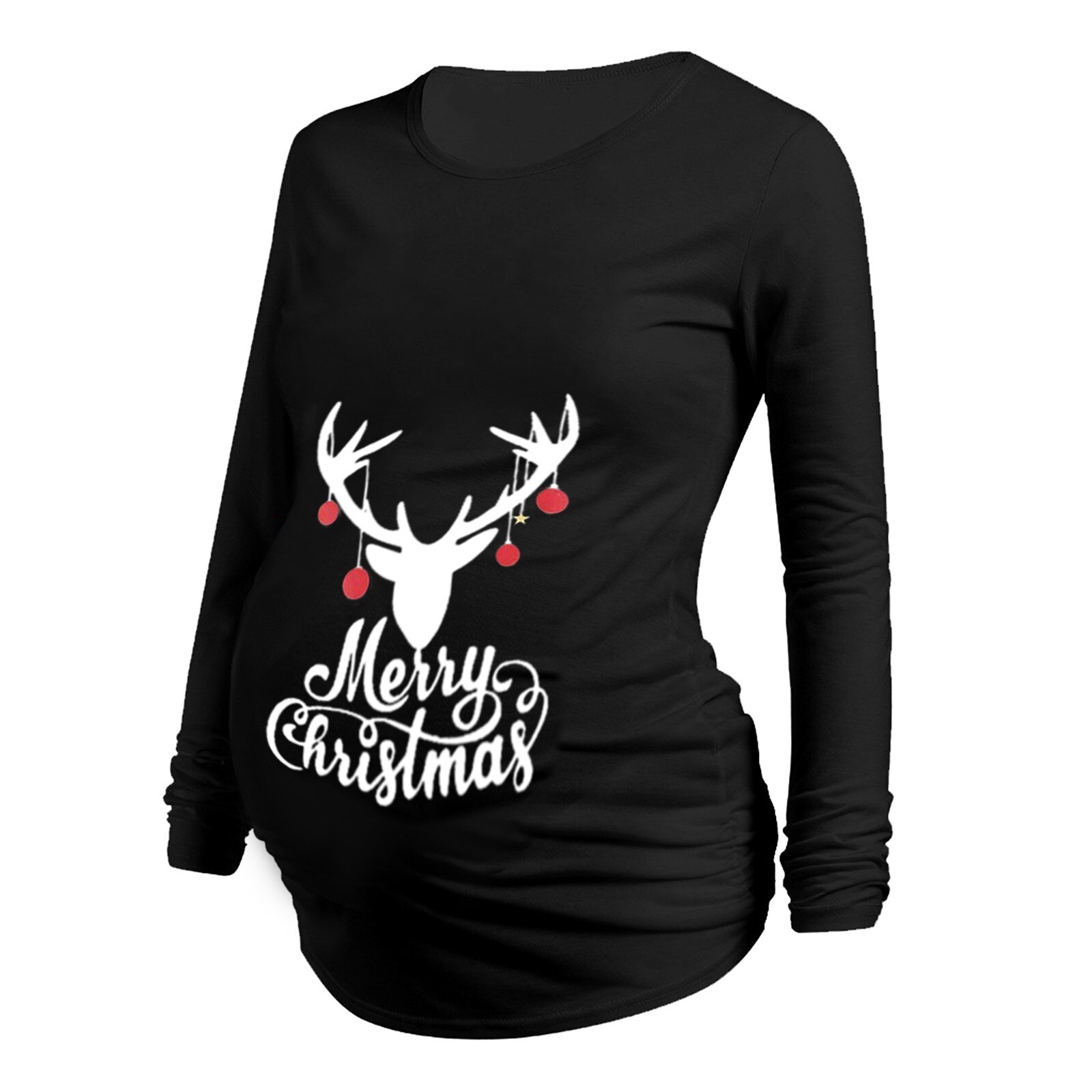 Trendy Top Tees For Pregnant Women Christmas Deer Cartoon Printed Long Sleeve Year Christmas Pregnancy Shirt Tops Xmas